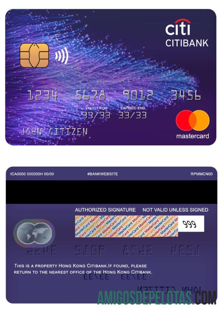 Mastercard do Banco Citibank de Hong Kong exemplo